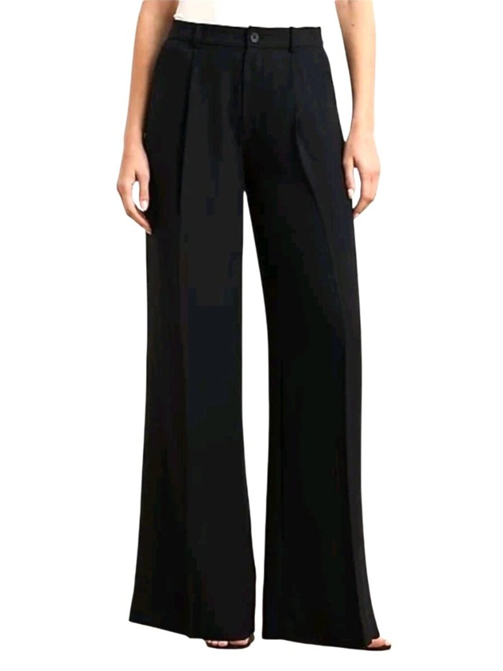 Lauren Ralph Lauren Womens Pants Size 14 Black Double Faced Georgette Wide Leg